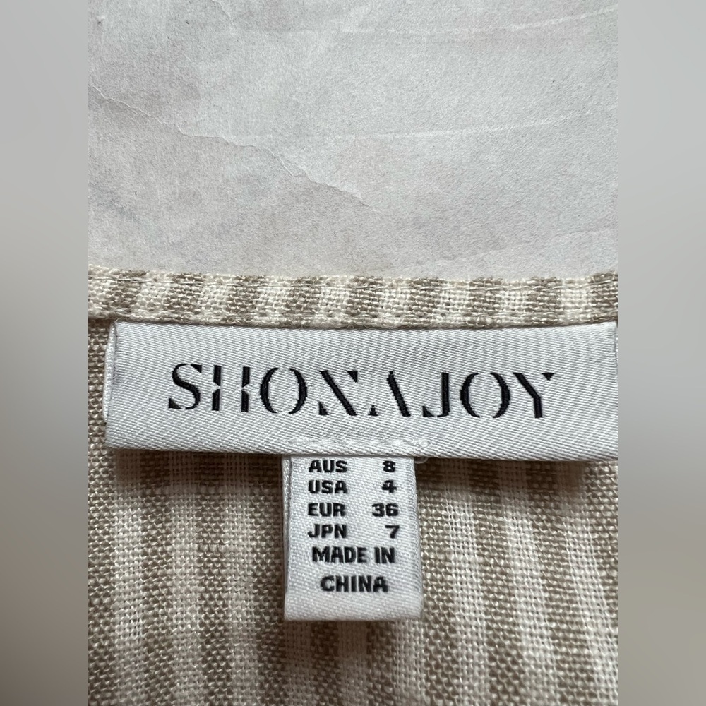 AU8/US4 Shona Joy Short Sleeve Linen Mini Dress Beige Striped REVOLVE $360 - Picture 8 of 9